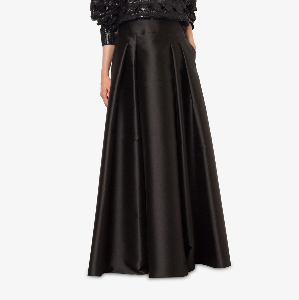 Mikado Black High Waist Long Skirt