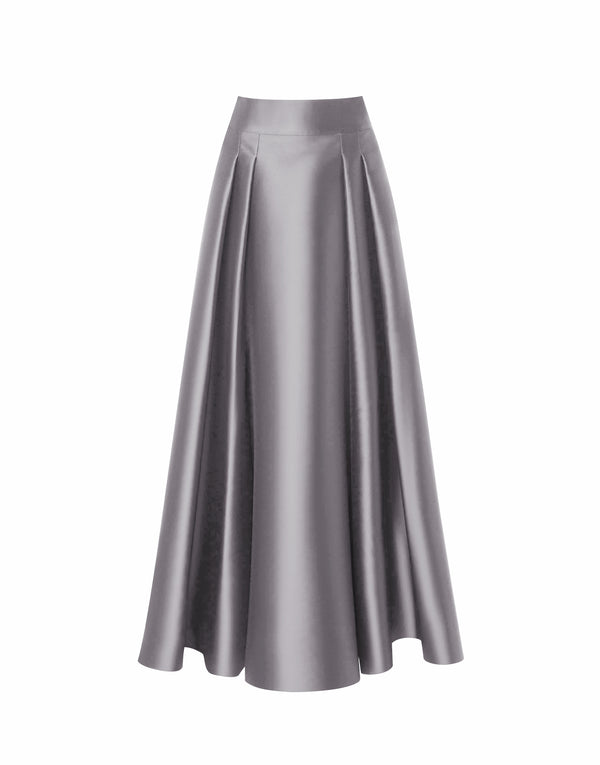 Mikado Grey High Waist Long Skirt