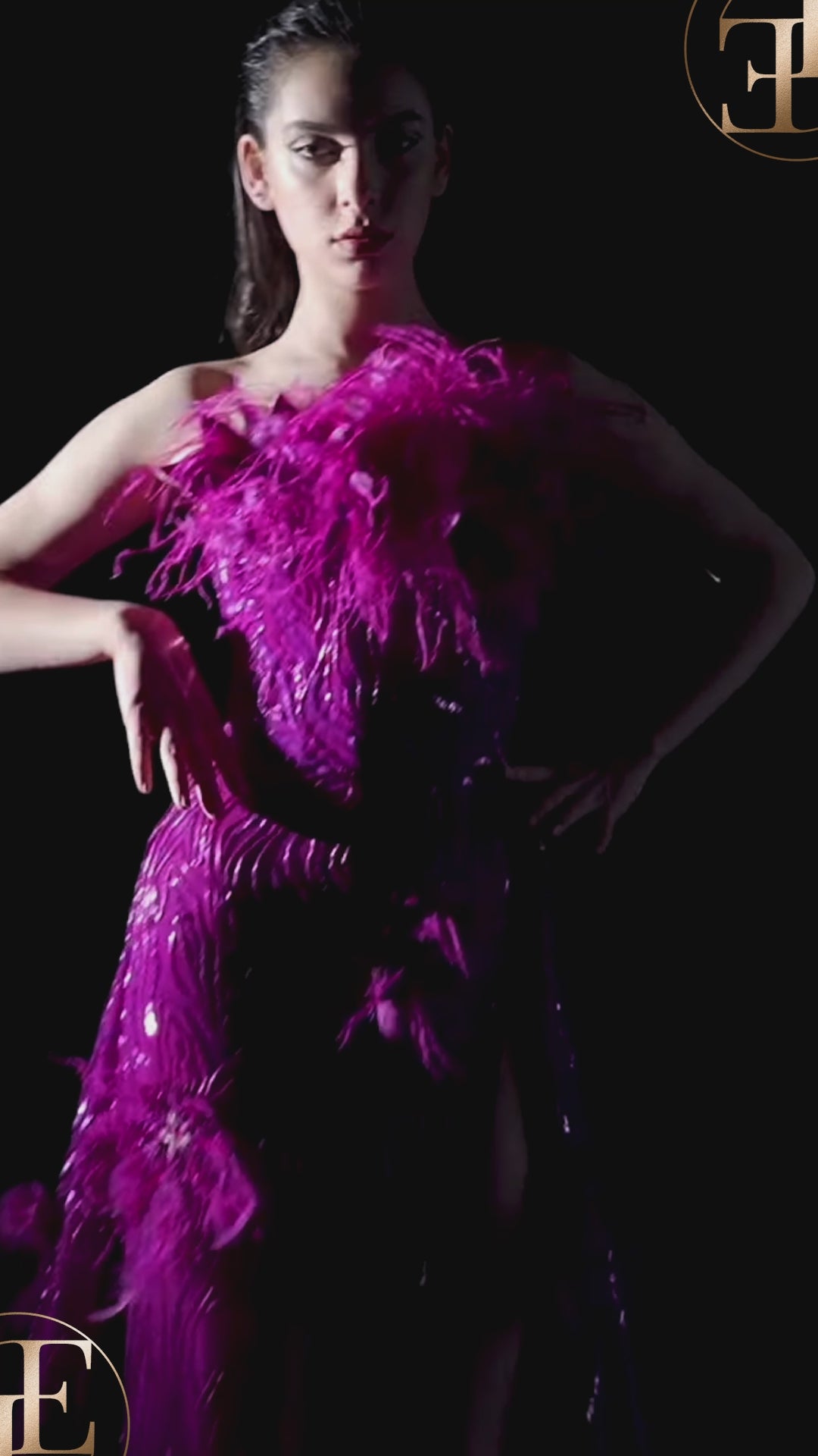 Floral Embroidered Asymmetrical Fuchsia Dress by Tony Ward