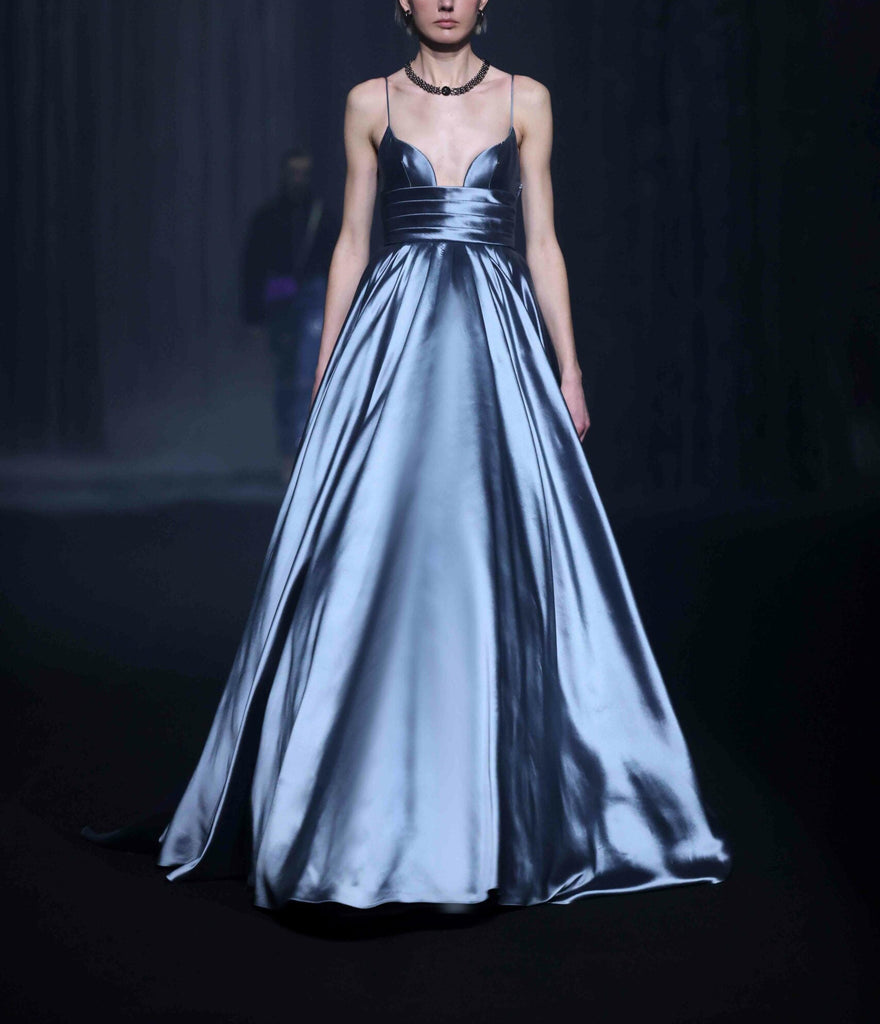 Satin Duchesse Dress With
Pleated Bodice