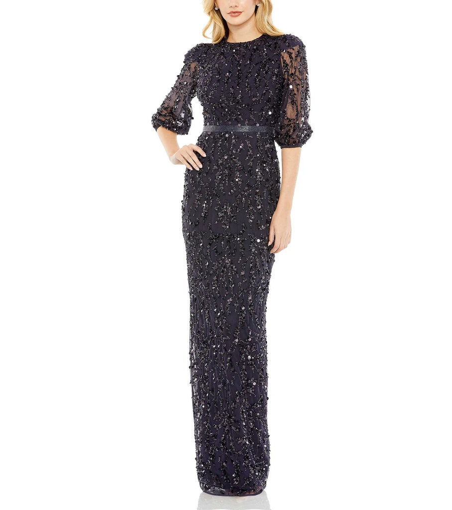 Sequined Elbow Sleeve Gown Elilhaam