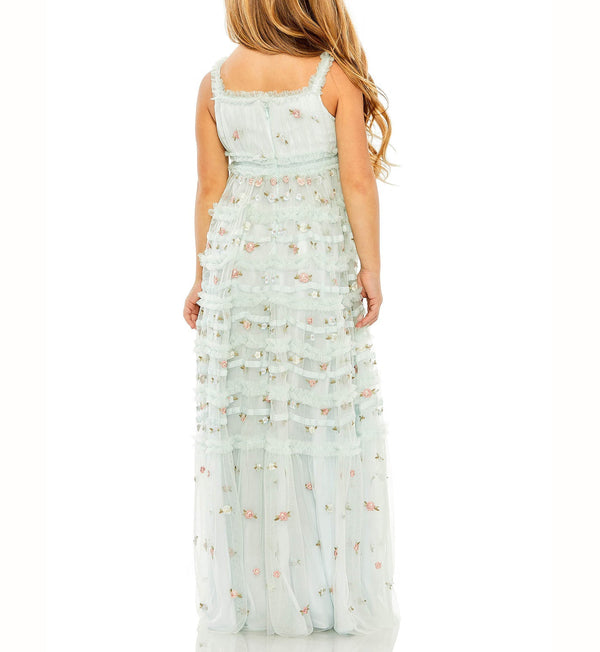 Sleeveless Floral Embroidered Tiered Gown