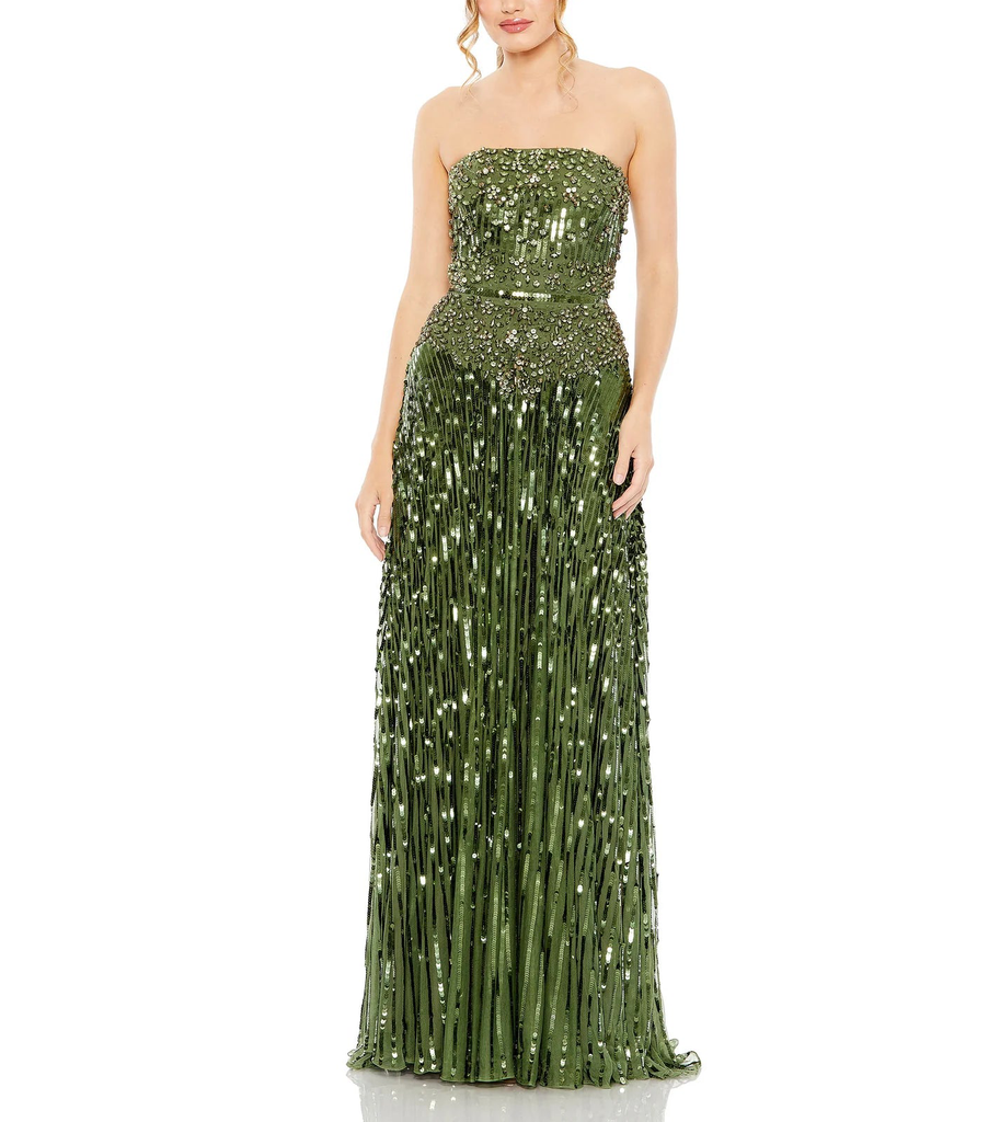 Strapless Hand Embellished Beaded Gown