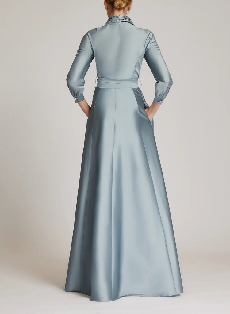 Rickie Freeman for Teri Jon Two-Tone 3/4-Sleeve Taffeta Shirtdress Gown |  Gowns, Fashion, Shopping outfit