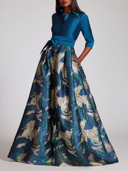 STAUD Millie Embellished Belted Taffeta Maxi Shirt Dress in Blue | Endource