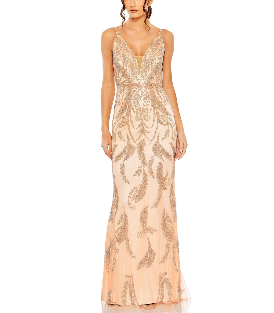 V Neck Sequin Embellished Gown