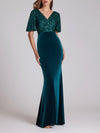 Velvet Long Gown With Sequin Bodice