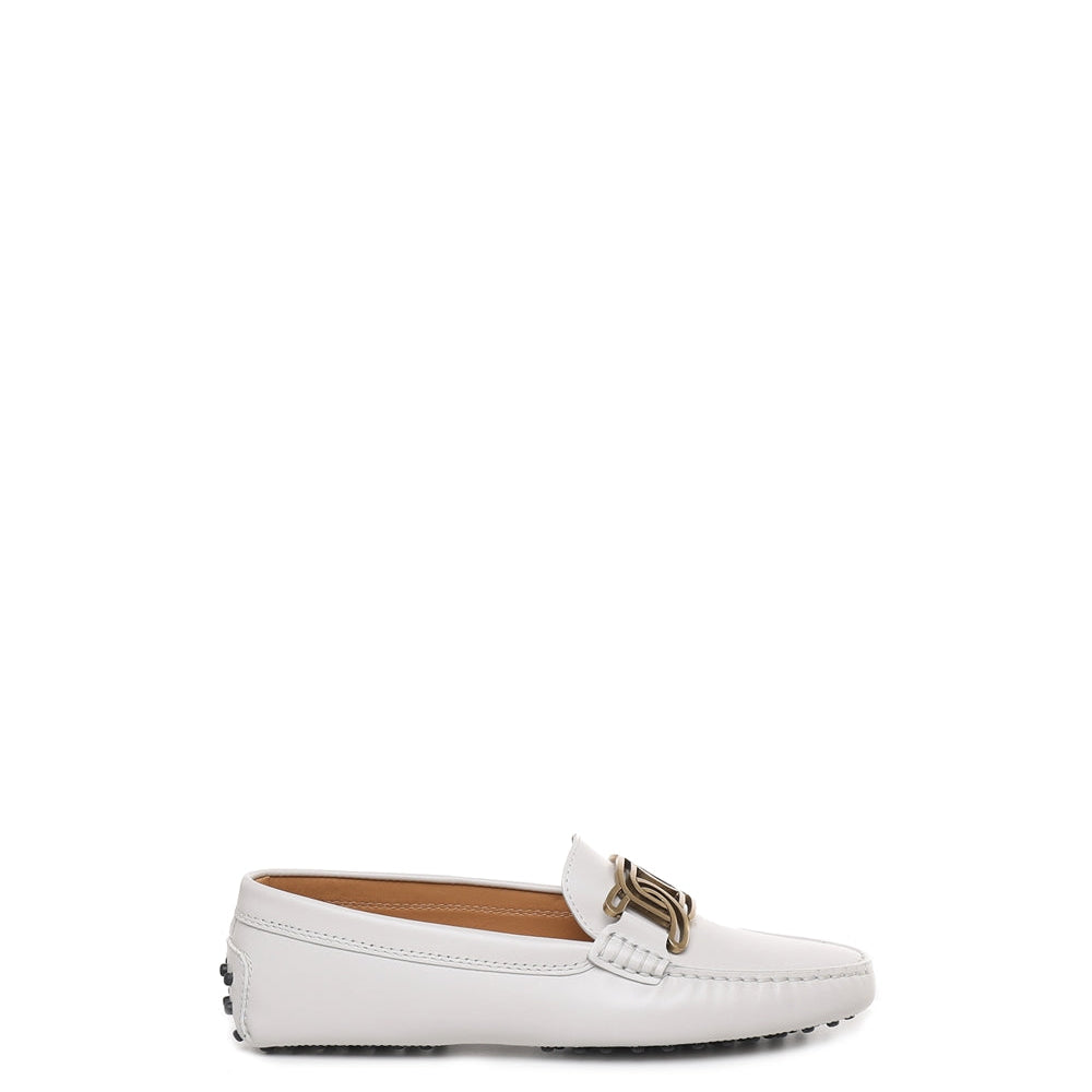 White Leather Logo-plaque Loafers