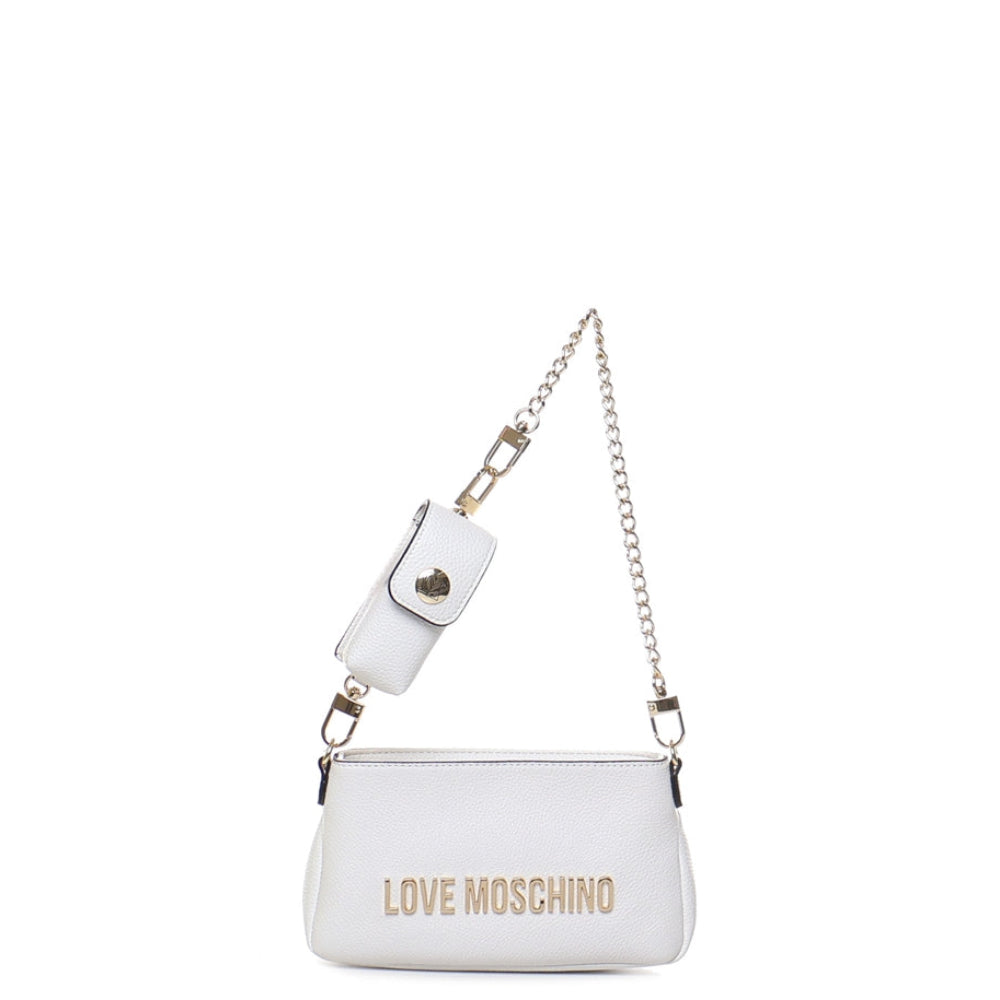White Logo Lettering Zipped Shoulder Bag