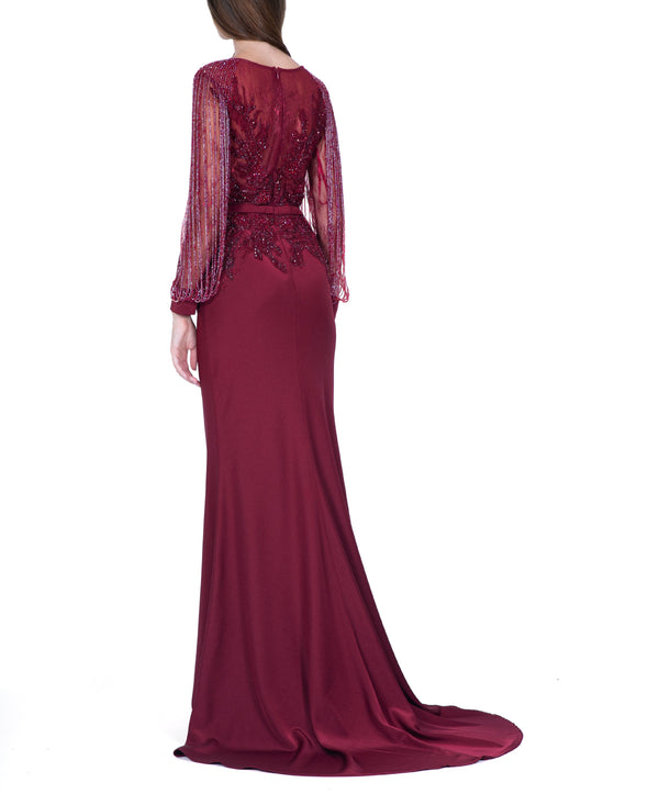 Wine Embellished Top Lace Gown
