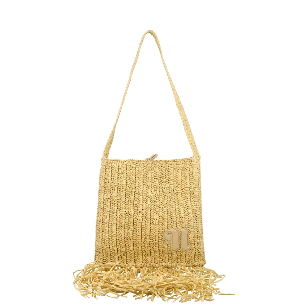 Yellow Fringed Woven Shoulder Bag