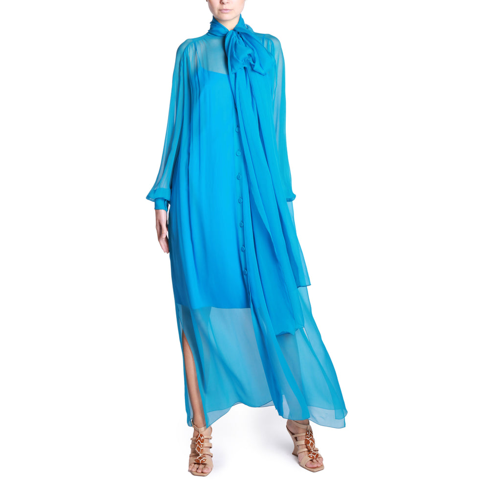 Blue Shirt Dress In Eco-friendly Chiffon