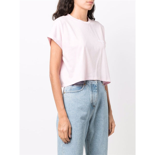 Light Pink Cropped Flocked Logo T-Shirt