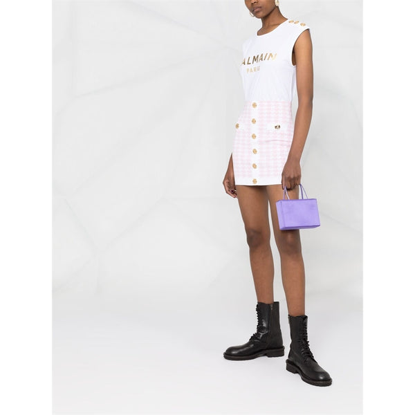 Pink White Knitted Houndstooth Skirt
