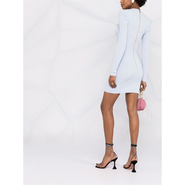 Light Blue Button Up Knitted Minidress