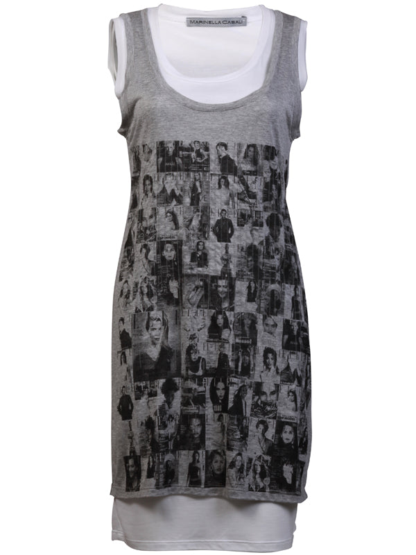 Grey and white Sleeveless Double Top