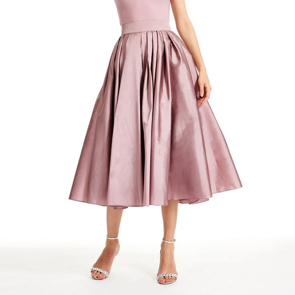 Tea Length Dusty Pink Midi Taffeta Skirt