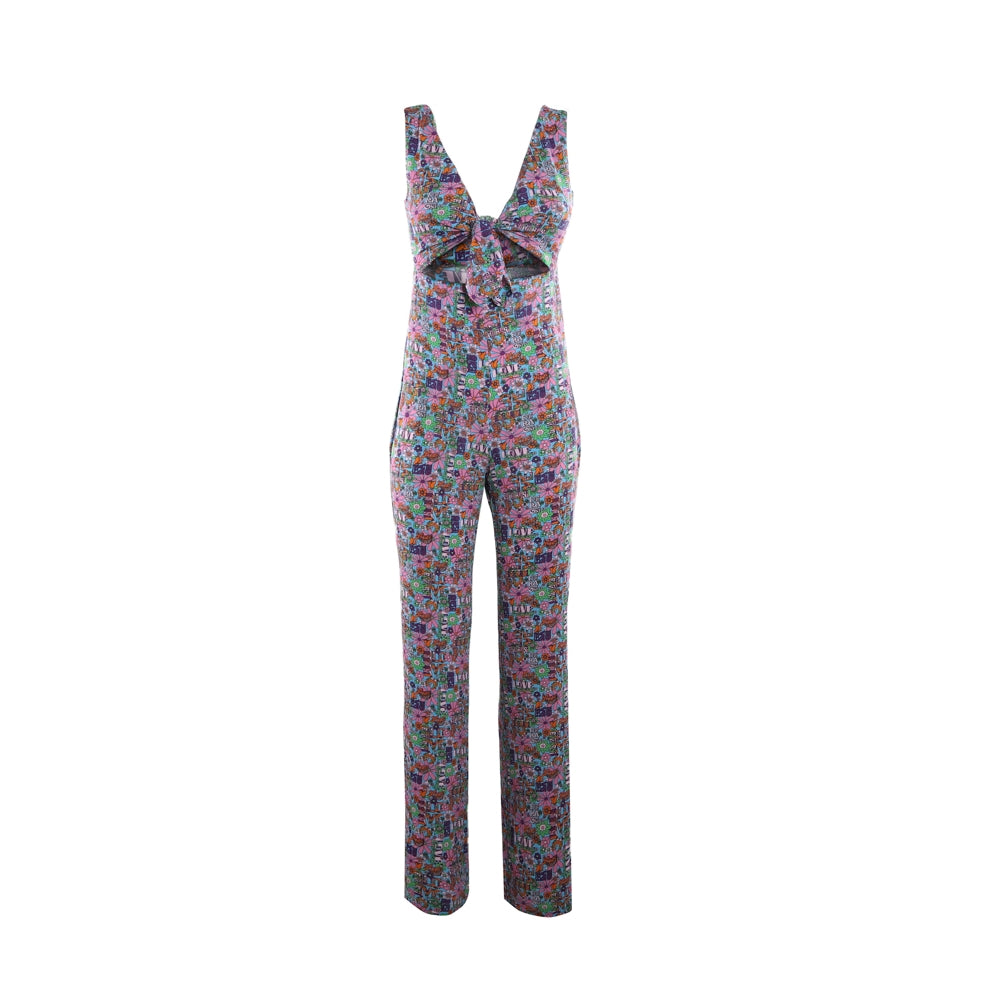 Multicolor Floral Print Knot Detail Jumpsuit