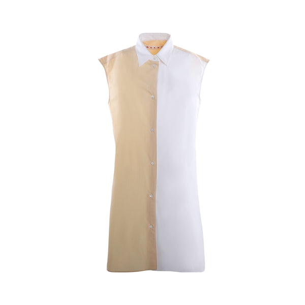 White Yellow Asymmetrical Top In Cotton Poplin