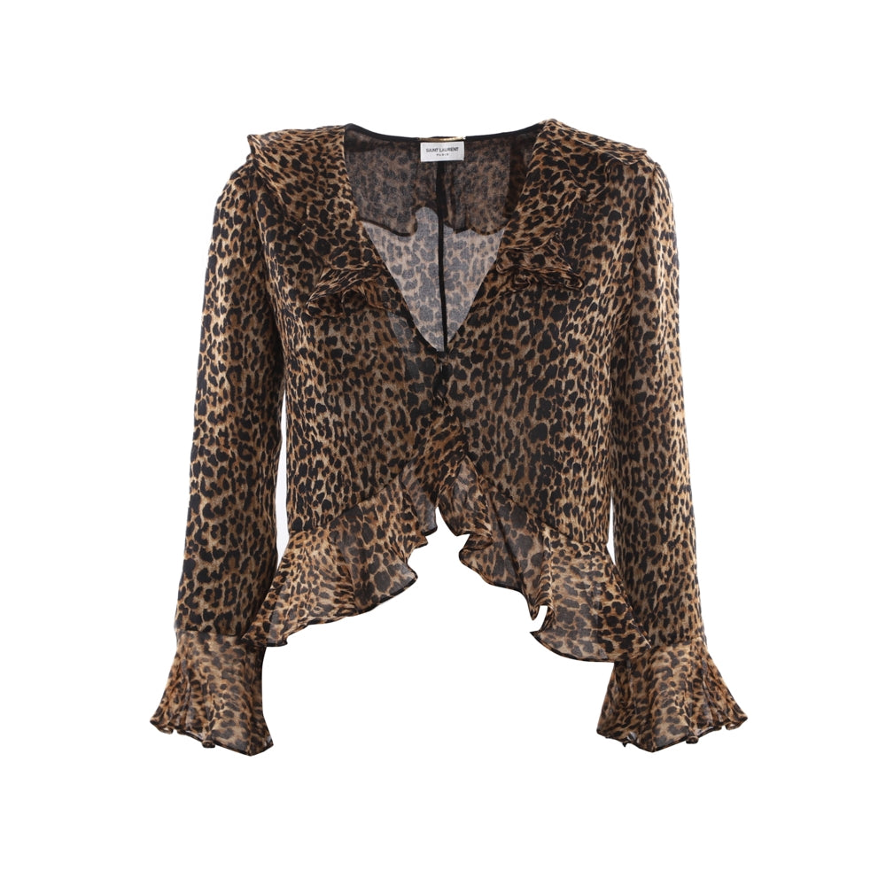 Leopard Ruffled Blouse In Print Wool