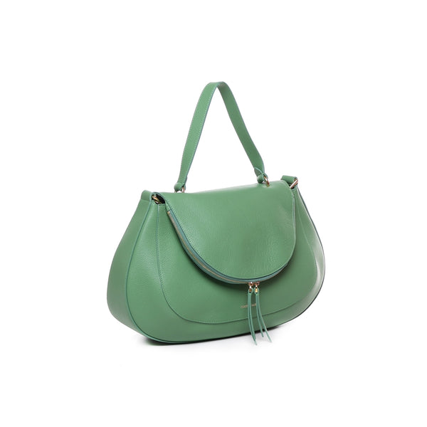 Green Curved Grained-leather Tote Bag