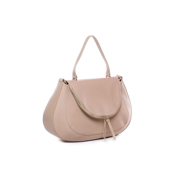 Cream Curved Grained-leather Tote Bag