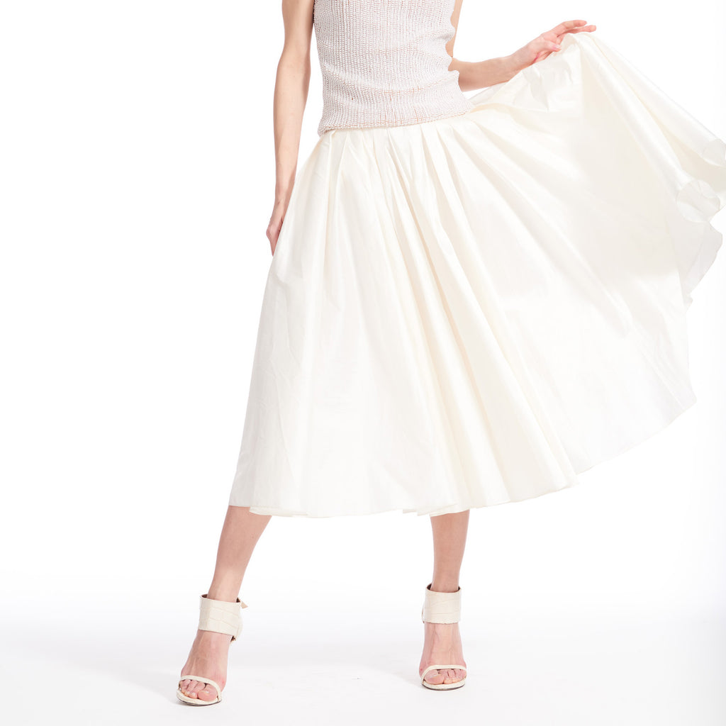Ivory White Taffeta Tea Length Skirt With Pockets