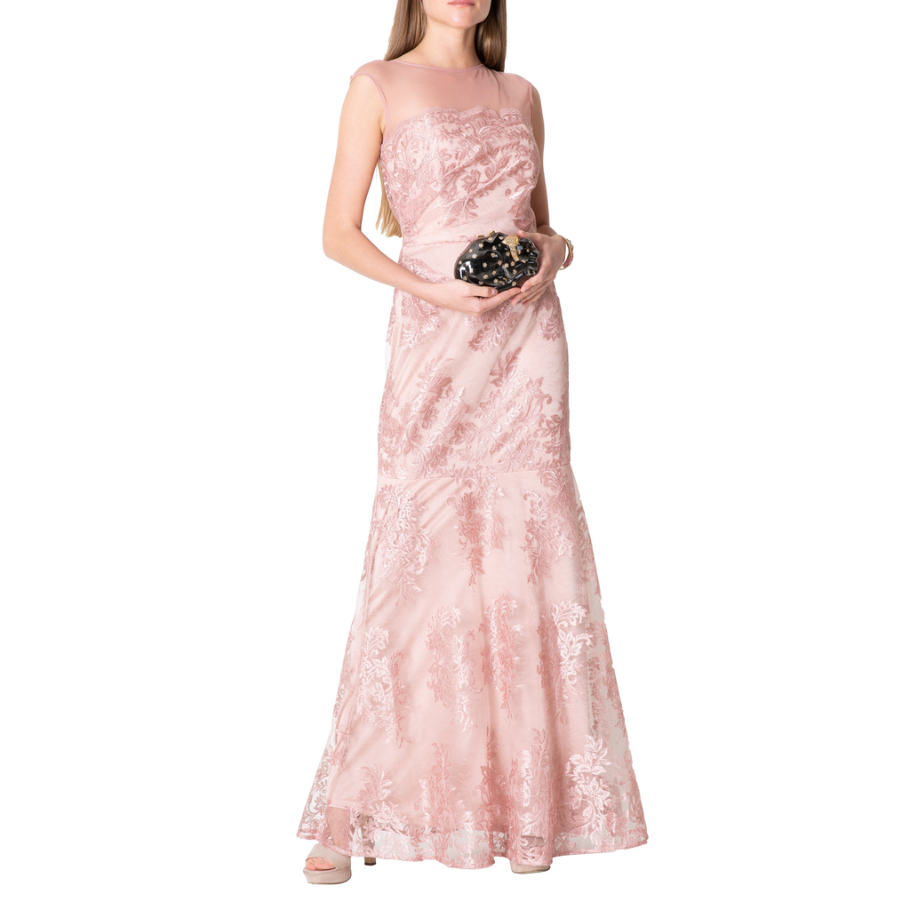 Lace Gown with Sheer Yoke