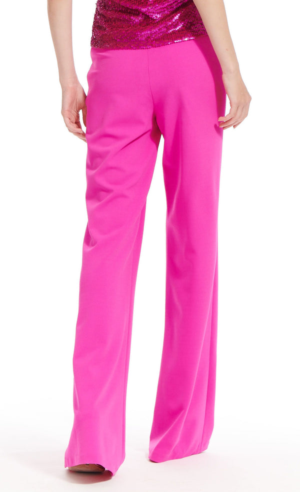 Neon Pink Stretch Crepe Wide Leg Pants