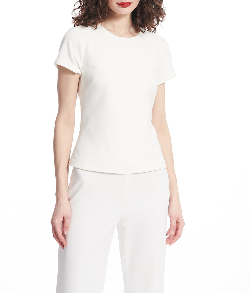 Ivory Solid Stretch Crepes T-Shirt