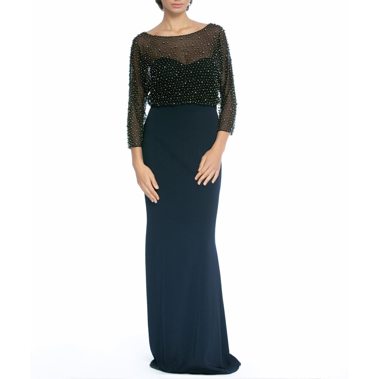 3/4-Sleeve Beaded Blouson Gown, BADGLEY MISCHKA - elilhaam.com