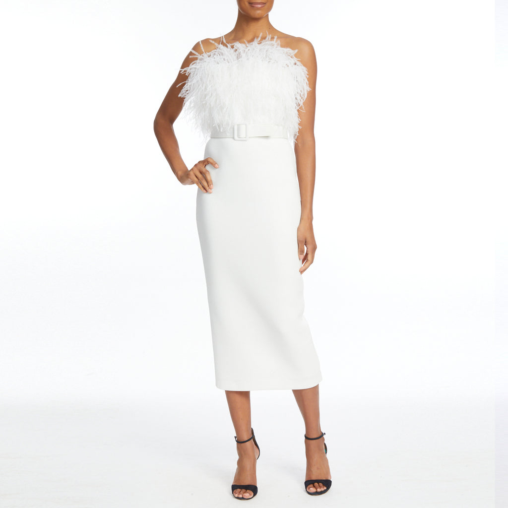 Ivory White Feather Bodice Adorned Dress