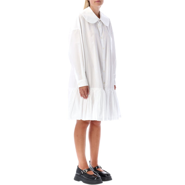 White Girl Ruffled Mini Shirt Dress