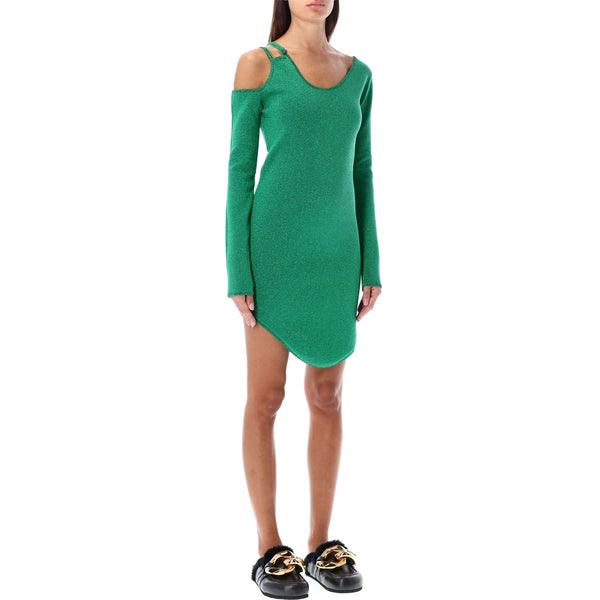 Green Glitter Cut-out Asymmetric Dress