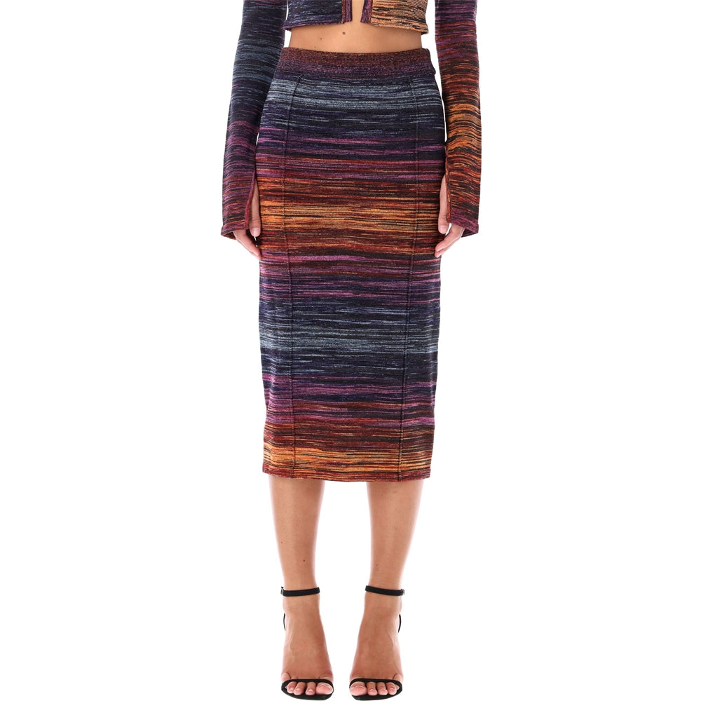 Multicolor Knit Midi Skirt with Cut-out Space Dye