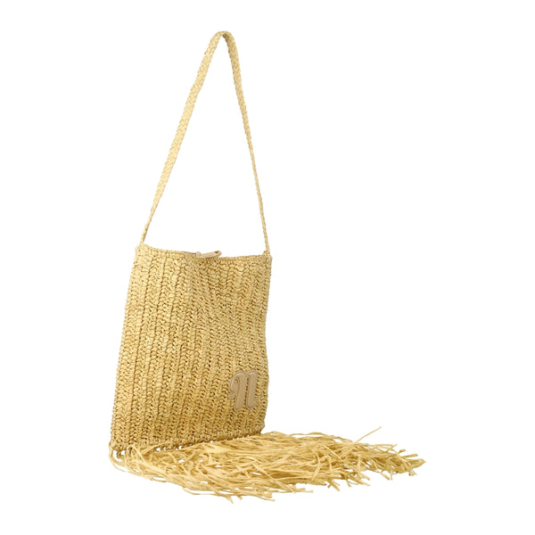 Yellow Fringed Woven Shoulder Bag