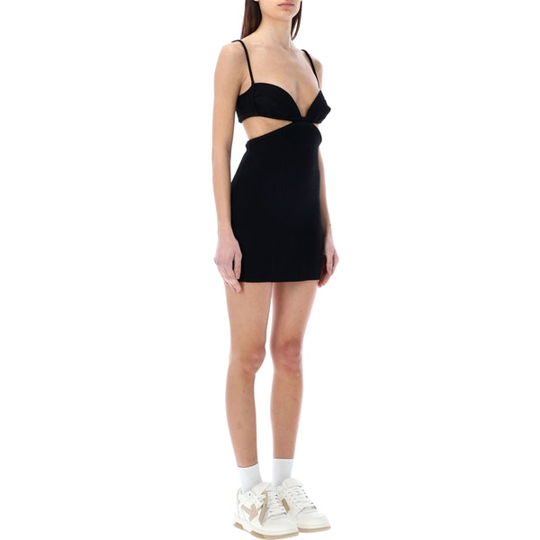 Black Cut-out Ribbed-knit Mini dress
