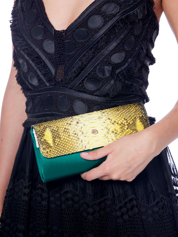 Theta Yellow/Green Python Clutch