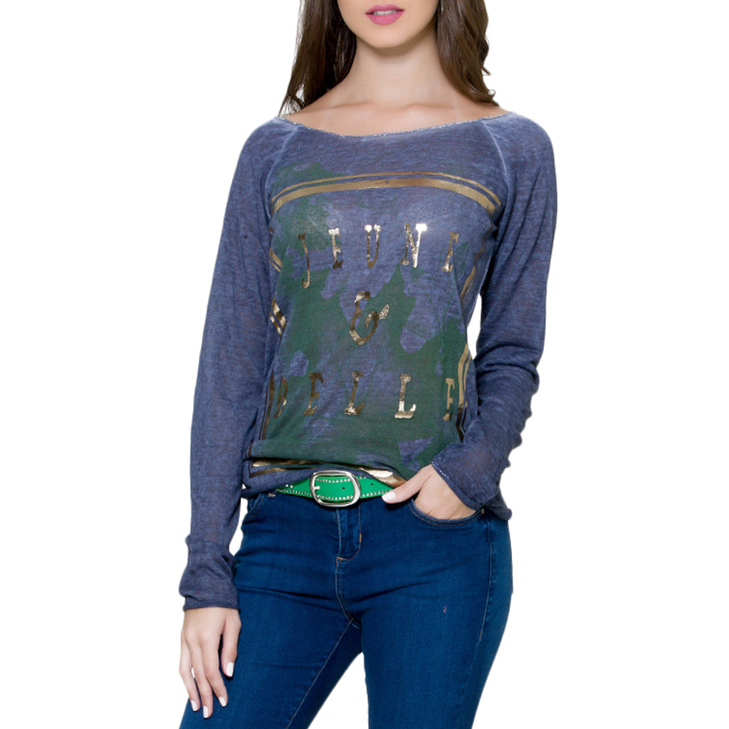 Navy Long Sleeves Top, CJF - elilhaam.com