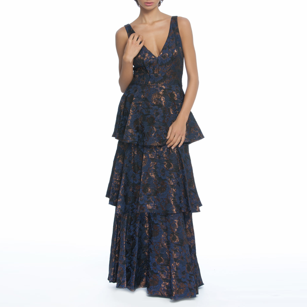 Tiered Jacquard Gown, New,Clothes,Designers,Wedding Season Dresses, BADGLEY MISCHKA - elilhaam.com