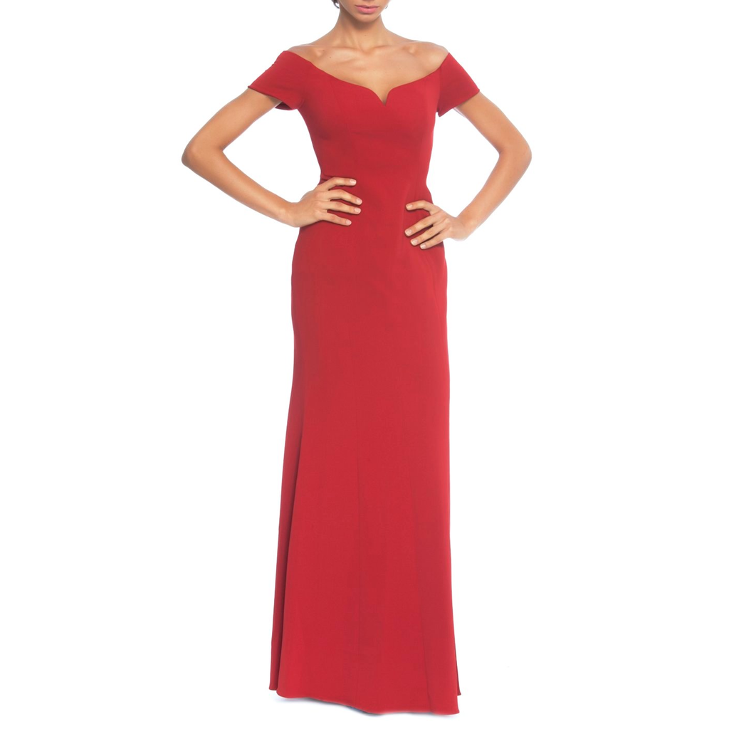 Off Shoulder Short Sleeve Gown, New,Clothes,Designers,Red Palette,Wedding Season Dresses, BADGLEY MISCHKA - elilhaam.com