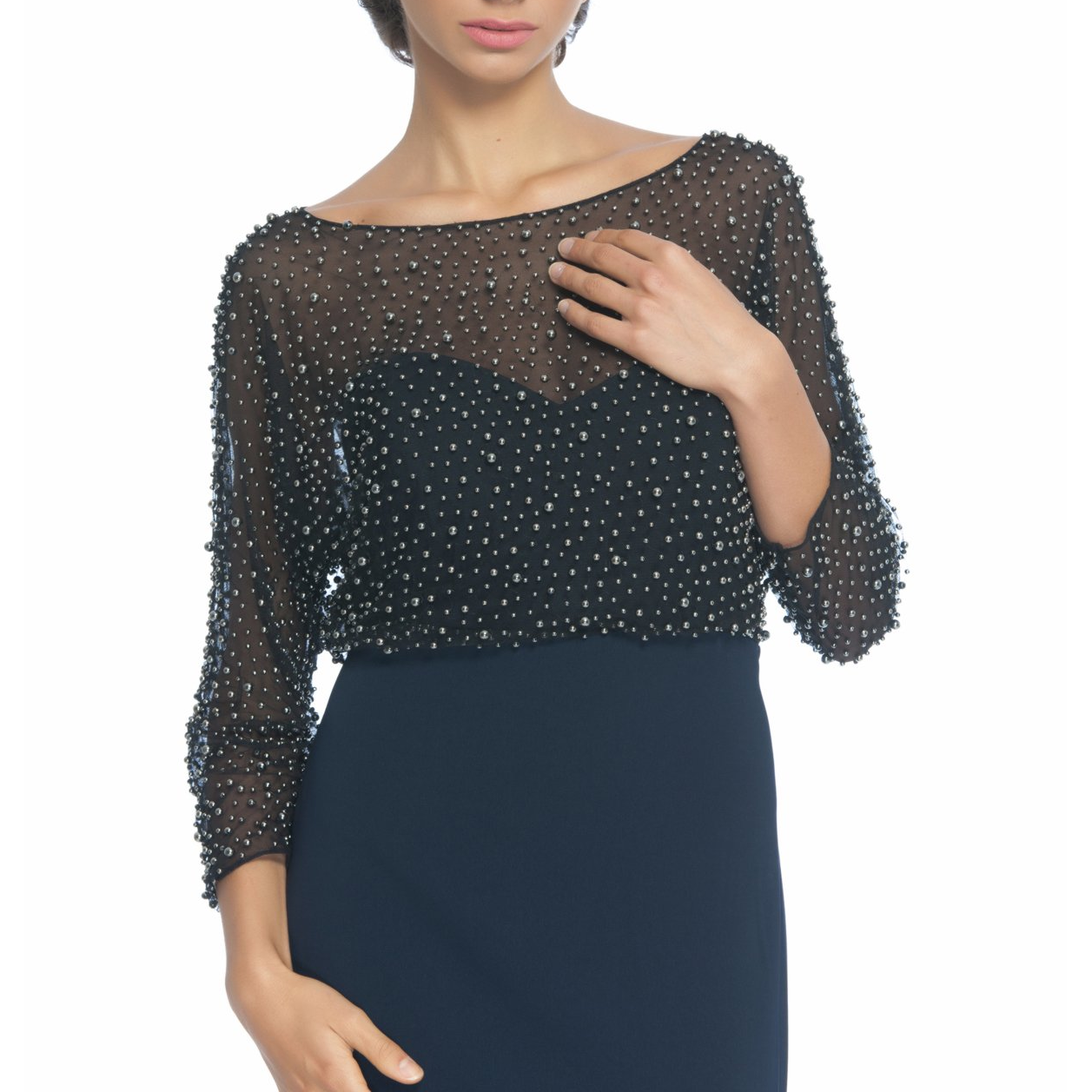 3/4-Sleeve Beaded Blouson Gown, BADGLEY MISCHKA - elilhaam.com
