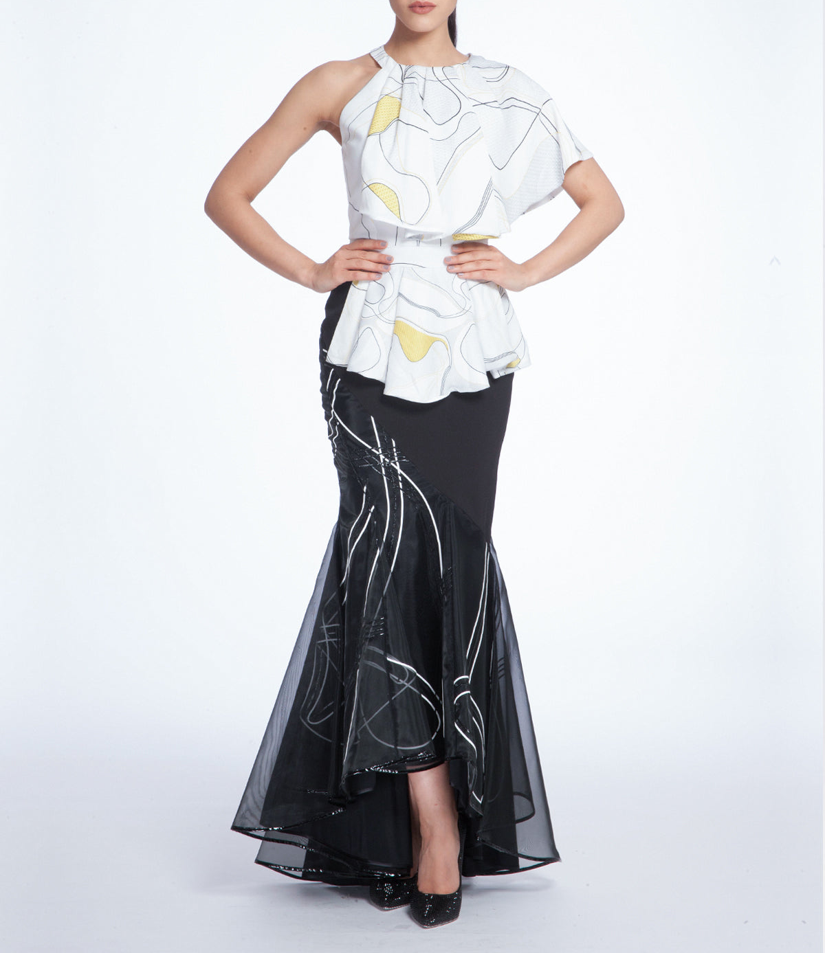 White &Yellow Peplum Top, AVARO FIGLIO - elilhaam.com