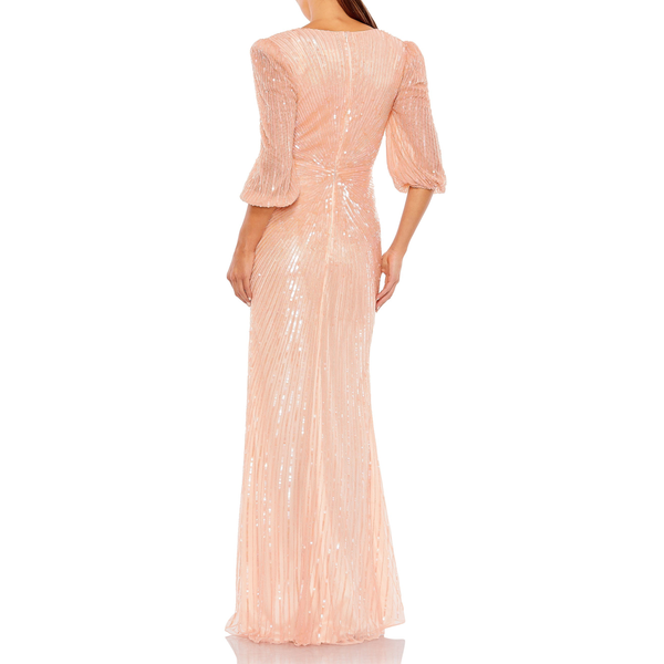 Peach Sequined Faux Wrap Gown