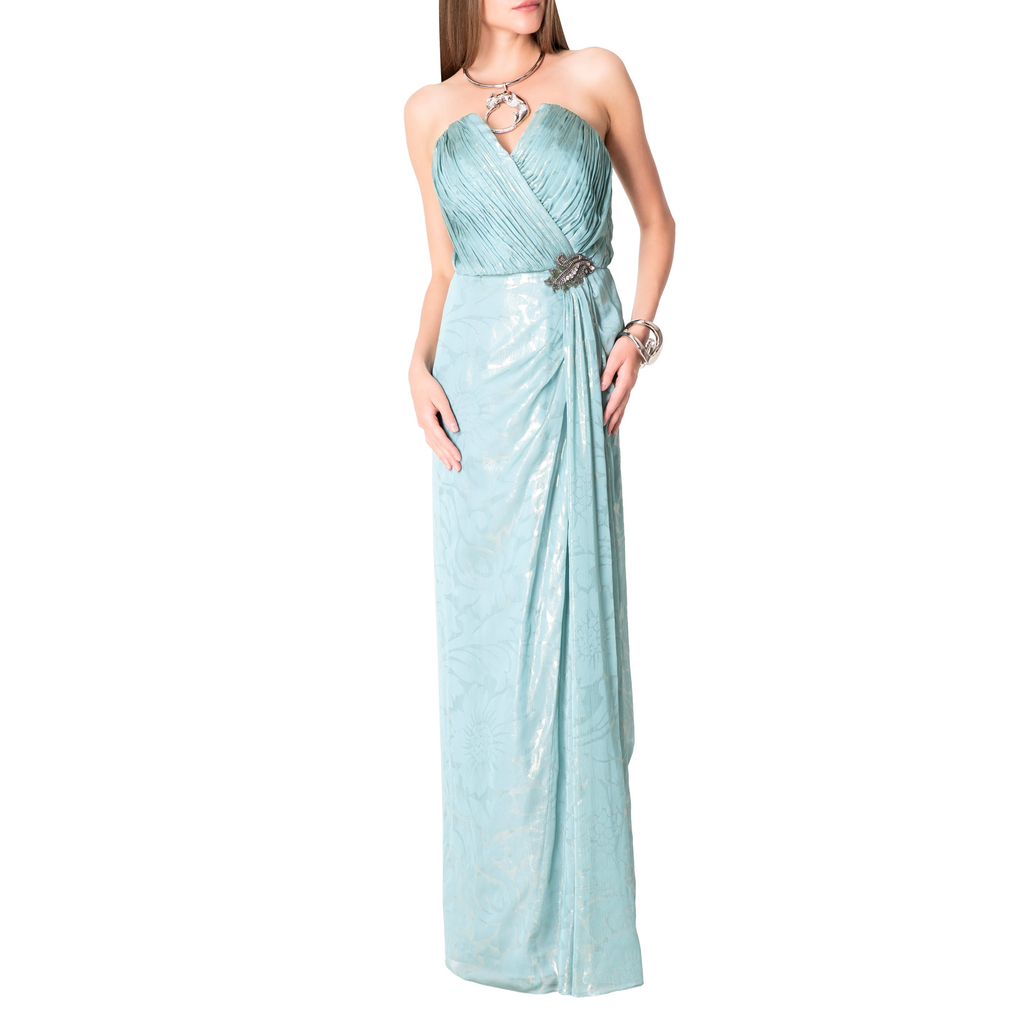 Metallic Chiffon Strapless Gown