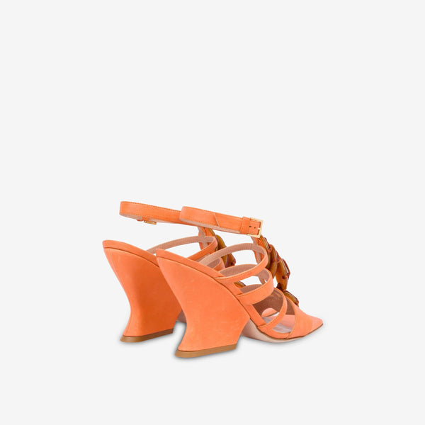Orange Calfskin Sandals With Summer Feeling Gemstones