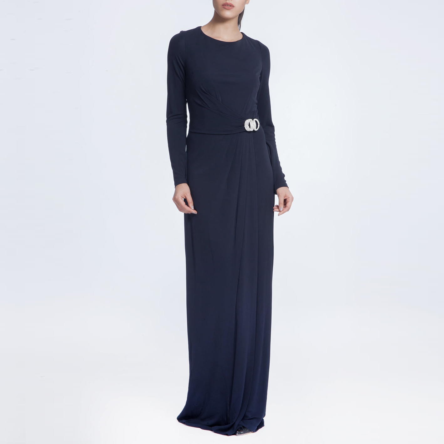 Long Sleeve Navy Jersey Gown, DAVID MEISTER - elilhaam.com