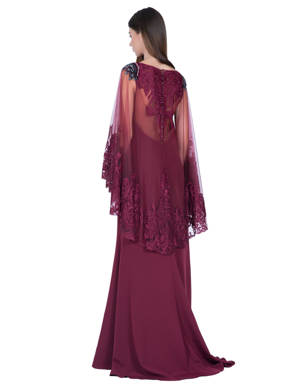 Lace Embroidered Cape Gown