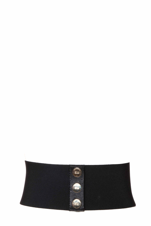 Black Leather Belt With Embossed Fastening Button