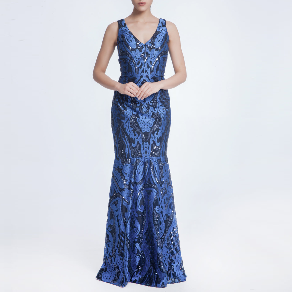 David meister top embroidered gown